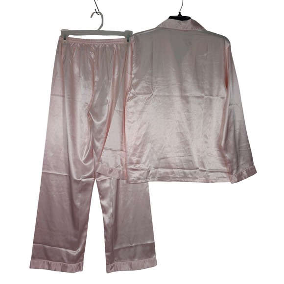 S Tony & Candice Pajama‎ Set Pink Satin Long Sleeve Sleepwear Loungewear - Picture 2 of 8